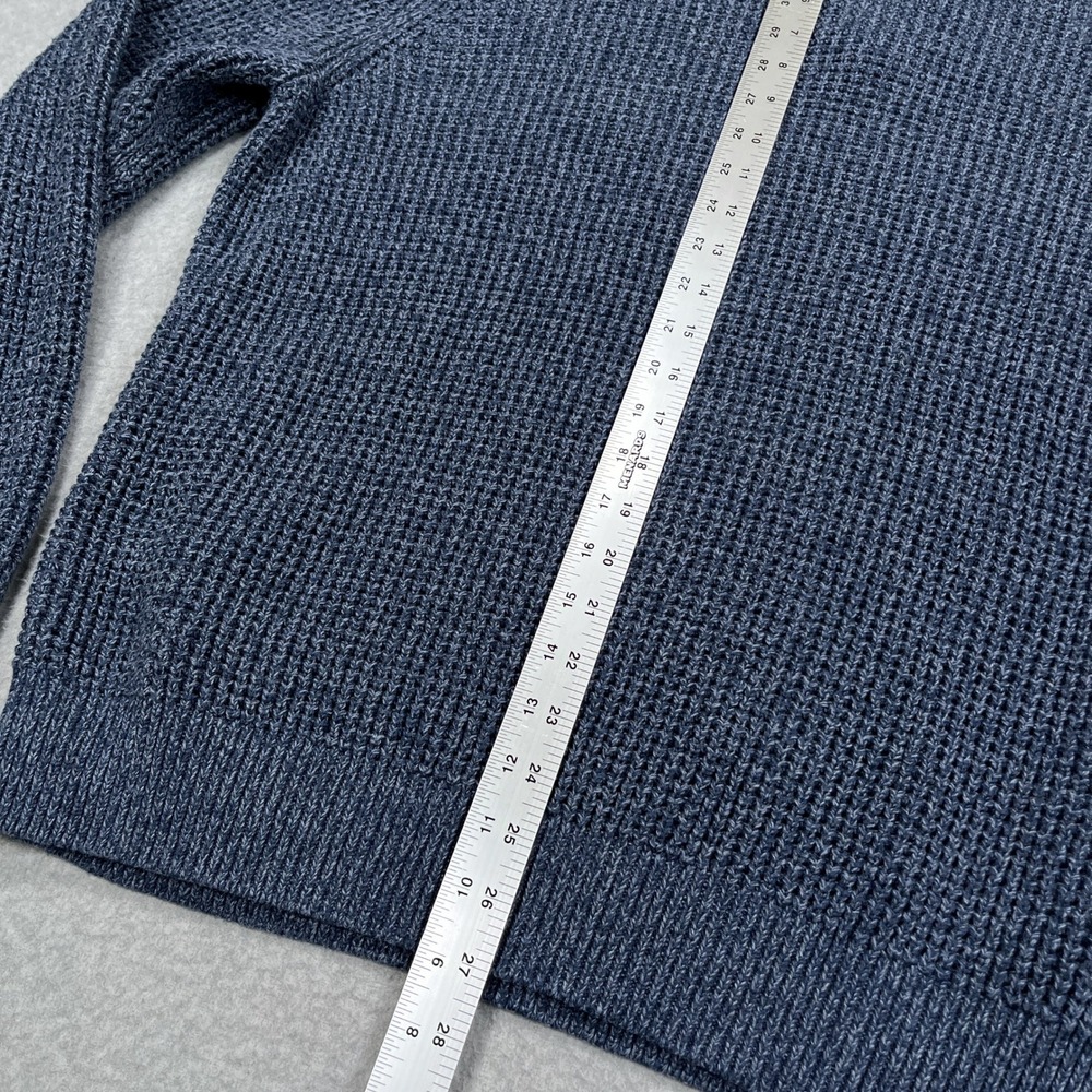 LL Bean Organic Cotton Waffle Sweater Mens XL Blue Fisherman 1/4 Zip Pullover - Picture 4 of 10